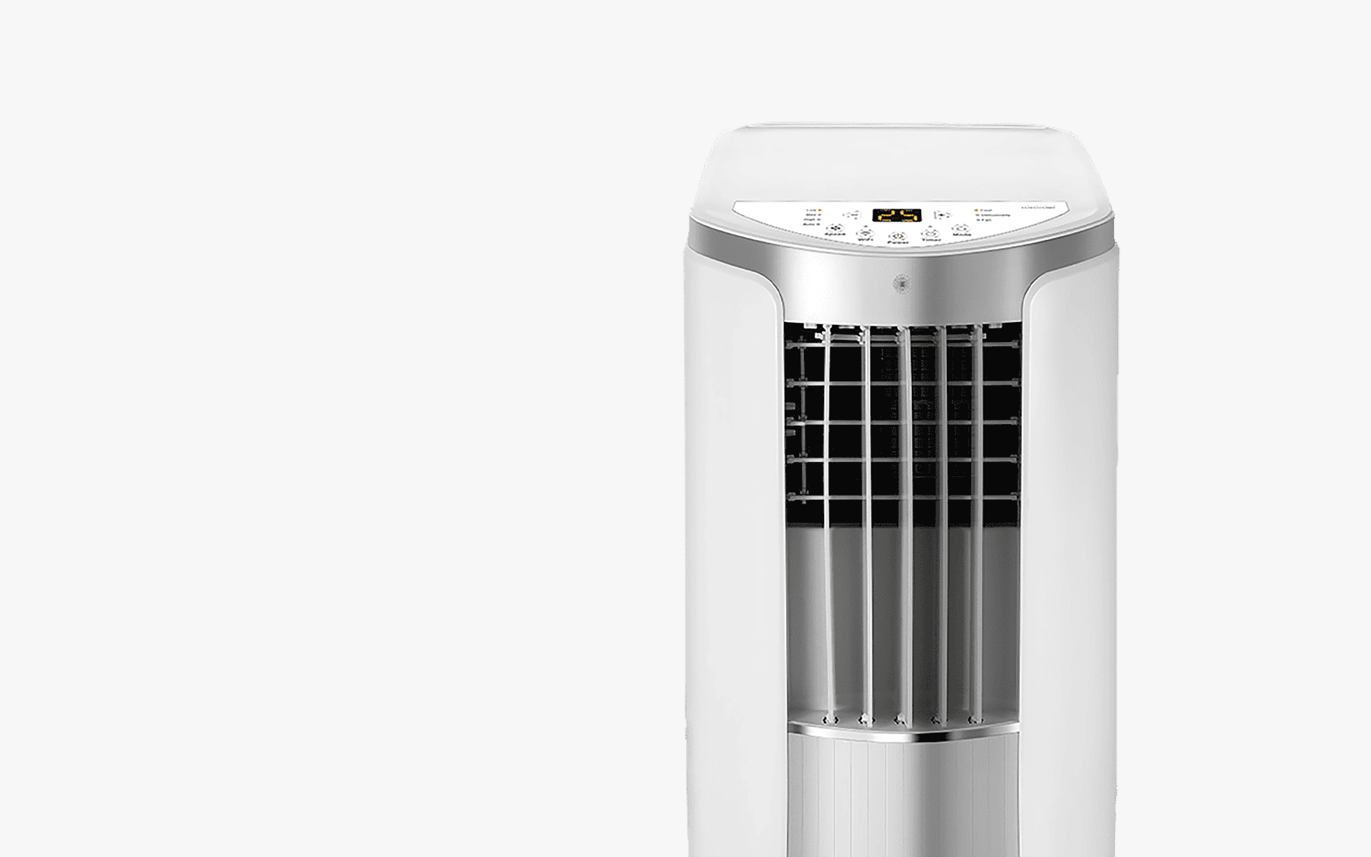 Portable air conditioner with digital controls and adjustable settings.